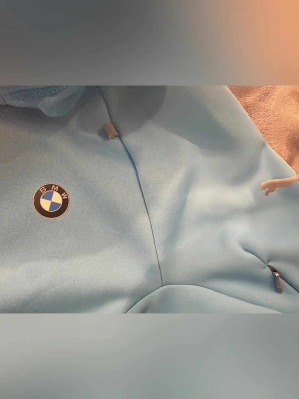 VGC- BMW x Puma Light Blue Cowell neck, drawstring with pockets Bmw logo